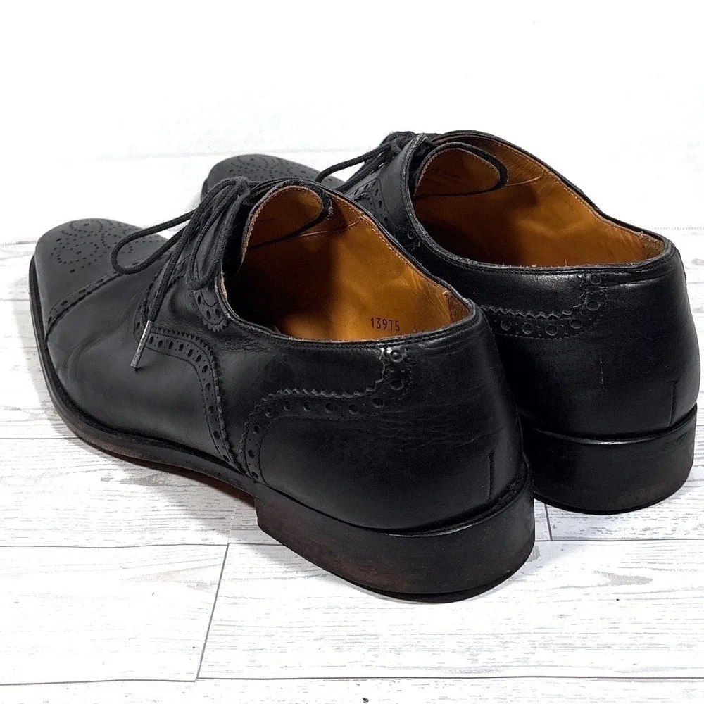 Magnanni #13975 Cap Toe Oxford Brogue Dress Shoes Black Men's Size 9.5 M US